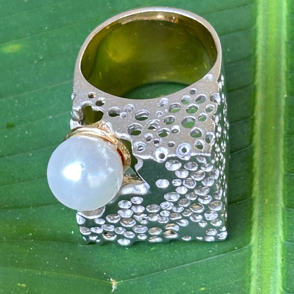 German Kabirski sterling silver Devonia Pearl statement Ring size about 5